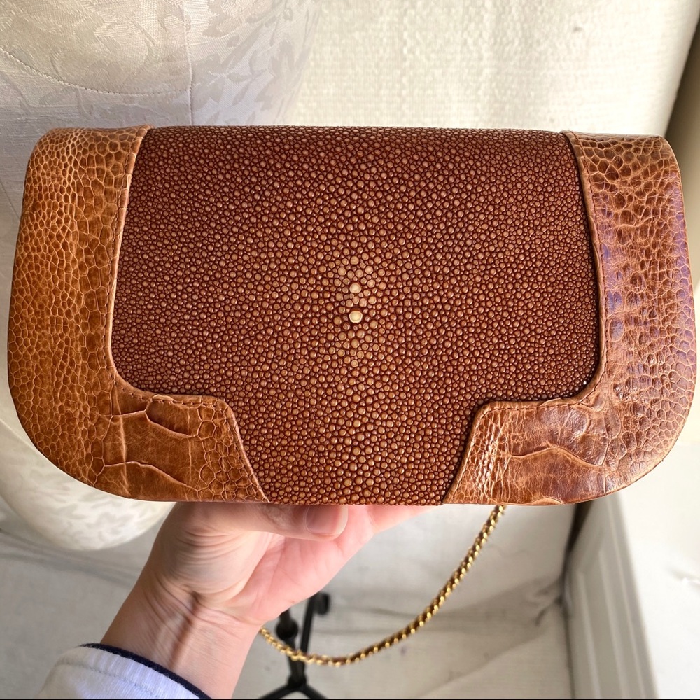 Dannijo Stingray & Alligator Leather Crossbody Box Bag Tan Purse - Picture 4 of 8